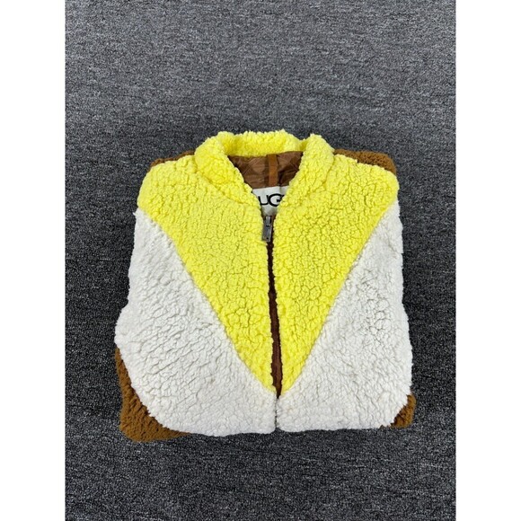 UGG Jacket Womens Large Brown Teddy Bear Sherpa Chevron Full Zip Annalise L - Picture 11 of 13